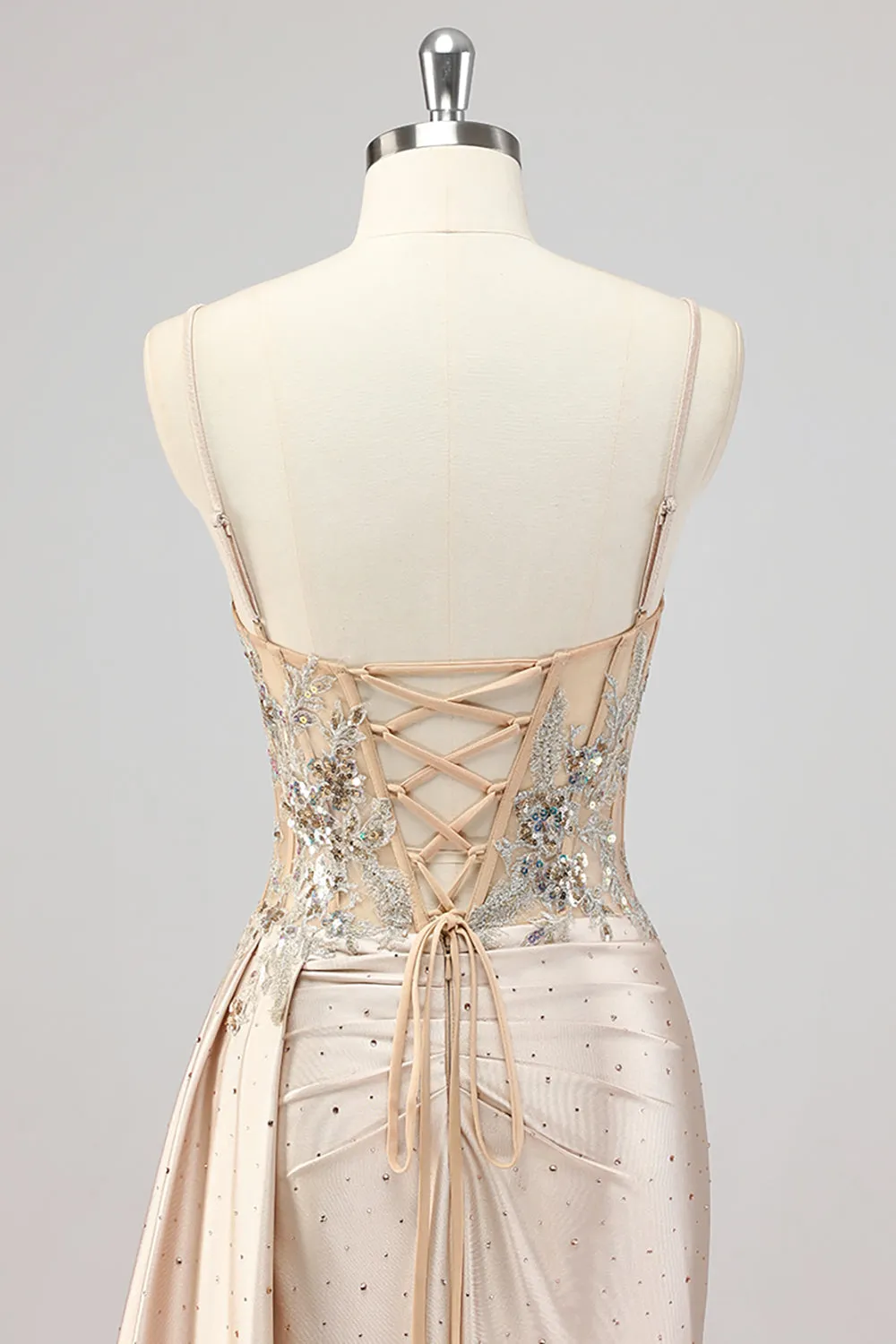 Champagne Mermaid Sequins Side Streamer Corset Prom Dress with Slit sold by Zapaka product image thumbnail 5