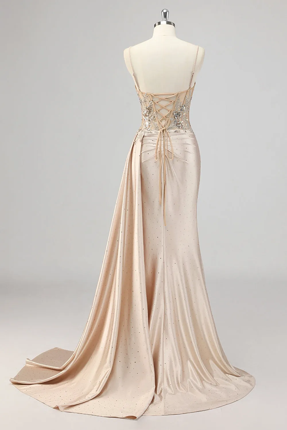 Champagne Mermaid Sequins Side Streamer Corset Prom Dress with Slit sold by Zapaka product image thumbnail 2