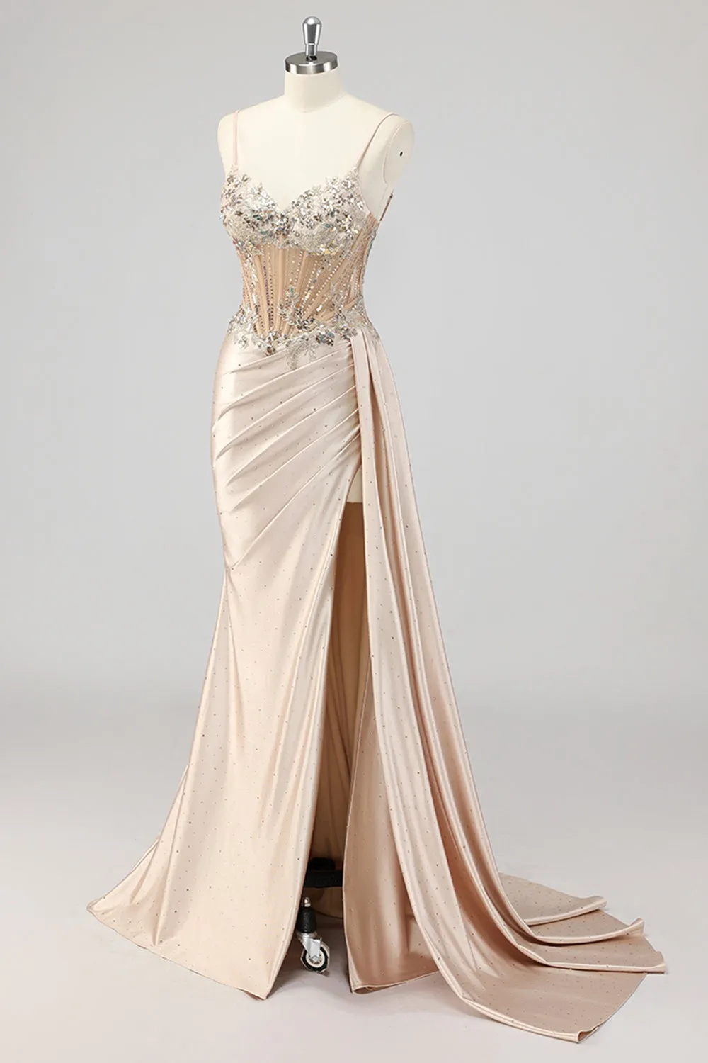 Champagne Mermaid Sequins Side Streamer Corset Prom Dress with Slit sold by Zapaka product image thumbnail 3