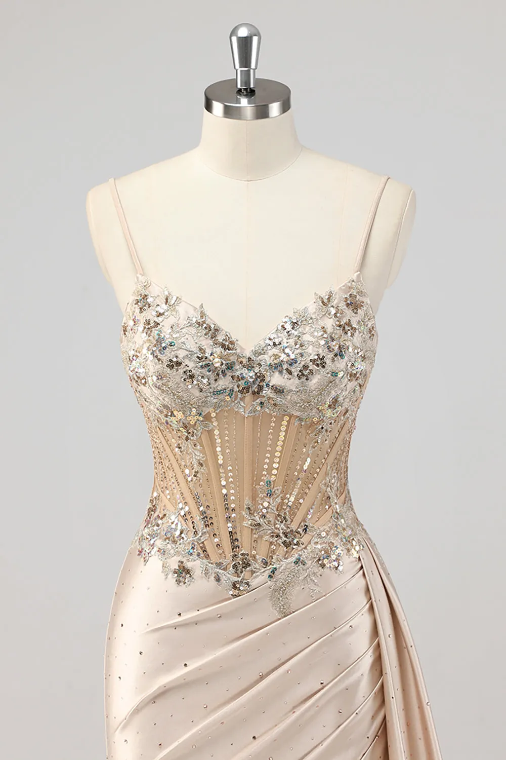 Champagne Mermaid Sequins Side Streamer Corset Prom Dress with Slit sold by Zapaka product image thumbnail 4