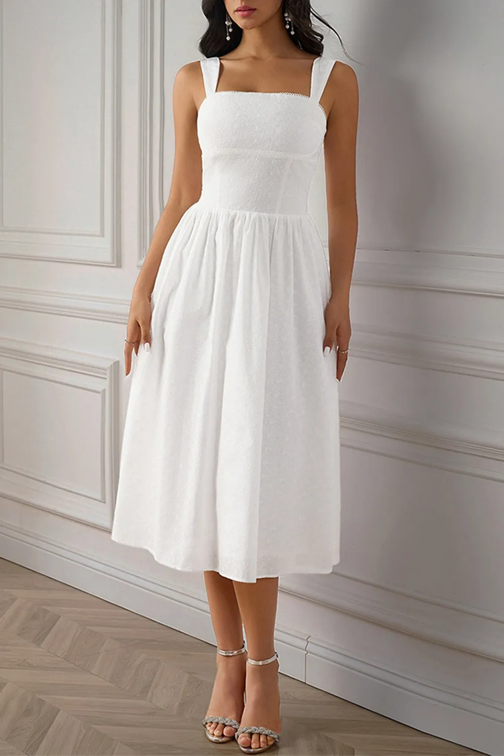 White Square Neck A Line Summer Dress sold by Zapaka product image thumbnail 3