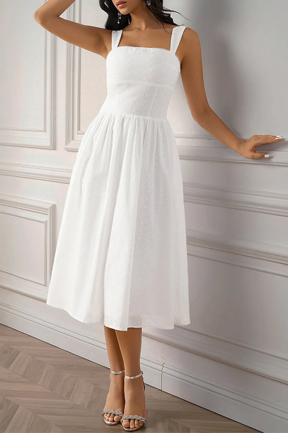 White Square Neck A Line Summer Dress sold by Zapaka