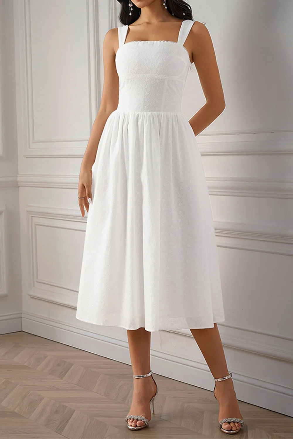 White Square Neck A Line Summer Dress sold by Zapaka product image thumbnail 5