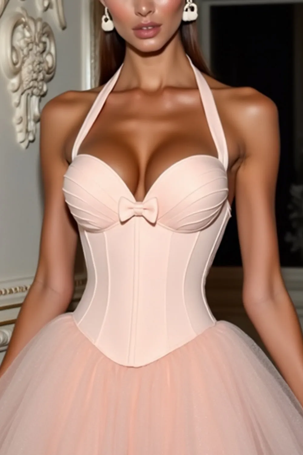 Blush Halter Corset Short Homecoming Dress With Bow sold by Zapaka product image thumbnail 4