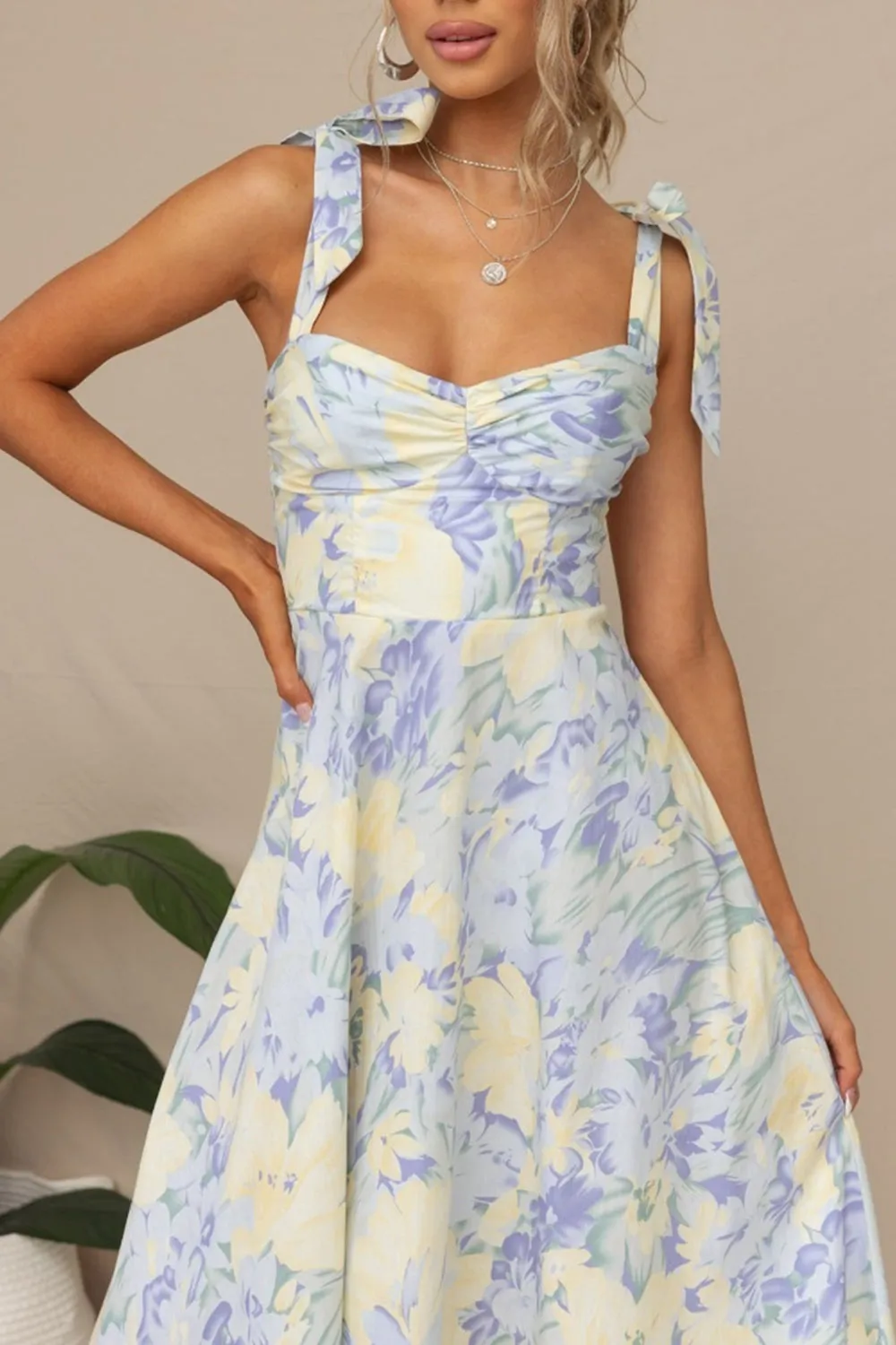 Yellow Blue Flower A Line Long Summer Dress sold by Zapaka product image thumbnail 3