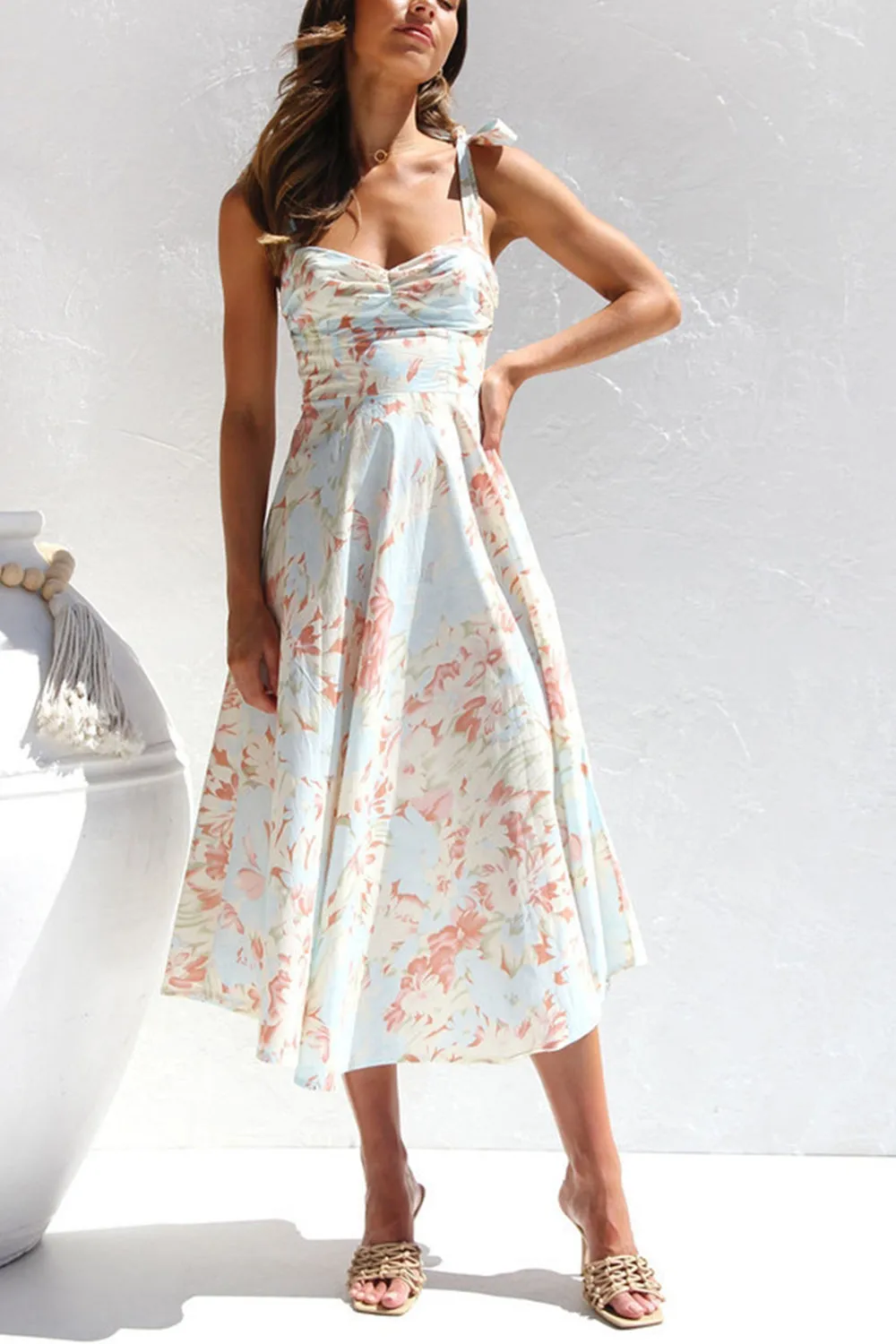 Yellow Blue Flower A Line Long Summer Dress sold by Zapaka product image thumbnail 5