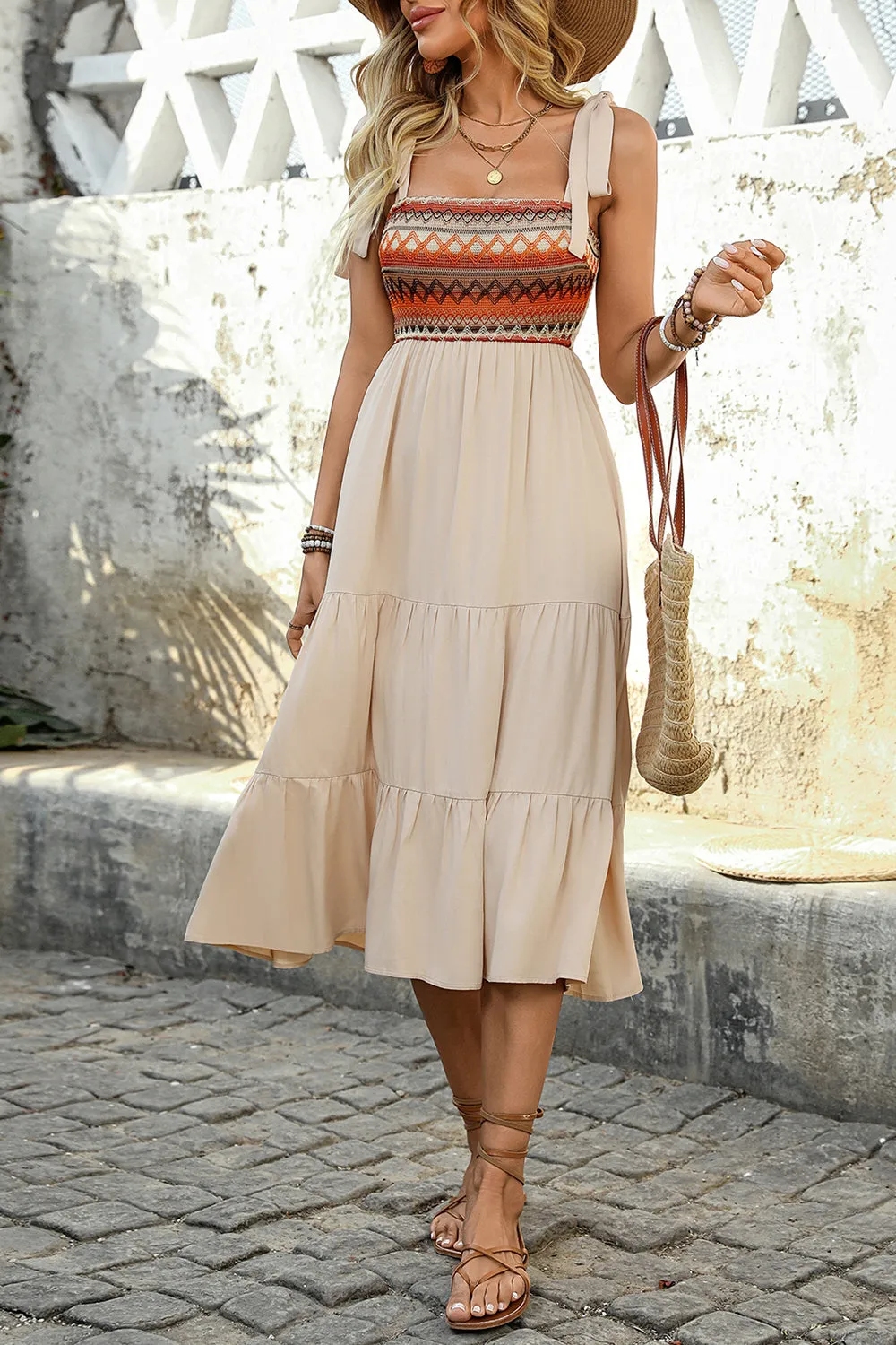 Light Khaki A Line Summer Dress with Bow sold by Zapaka product image thumbnail 4
