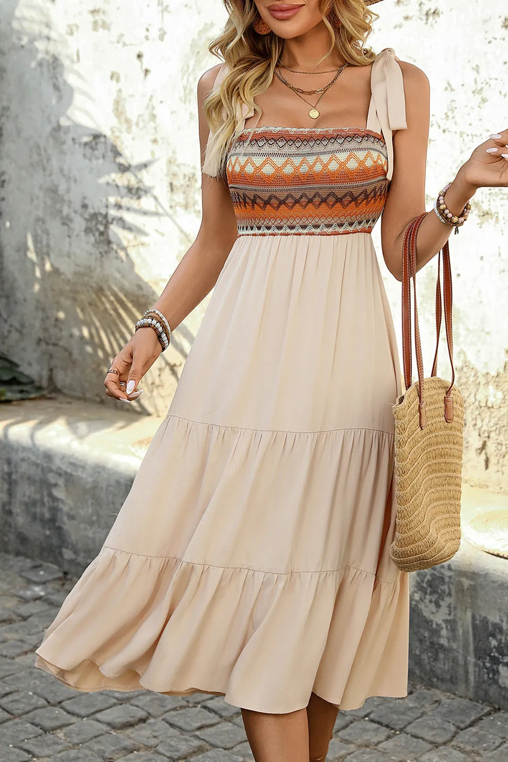 Light Khaki A Line Summer Dress with Bow sold by Zapaka