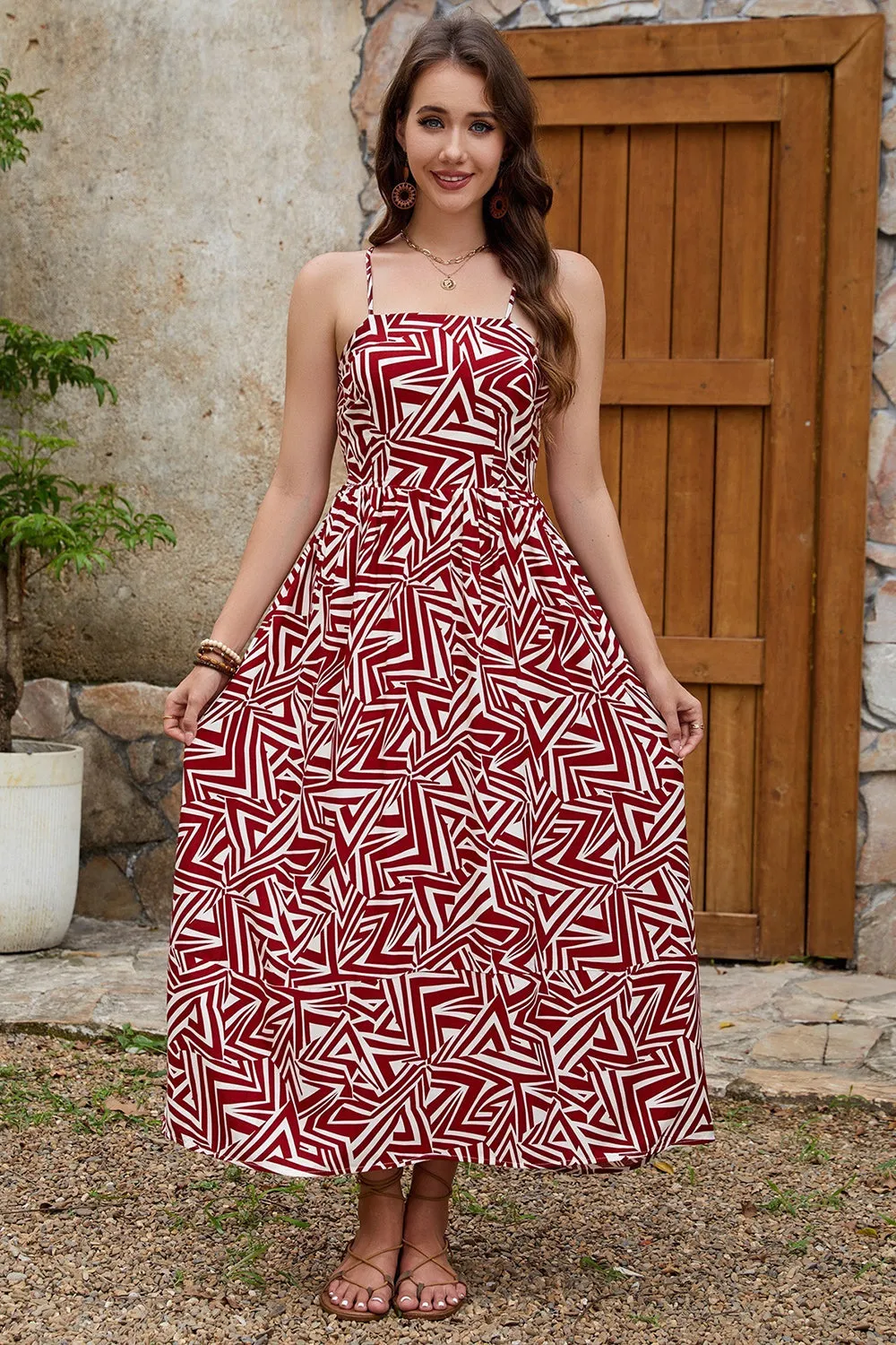 Dark Red Printed A Line Summer Dress sold by Zapaka product image thumbnail 3