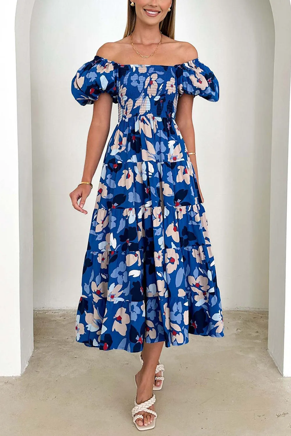 Off The Shoulder Puff Sleeves Orange Summer Dress sold by Zapaka product image thumbnail 5