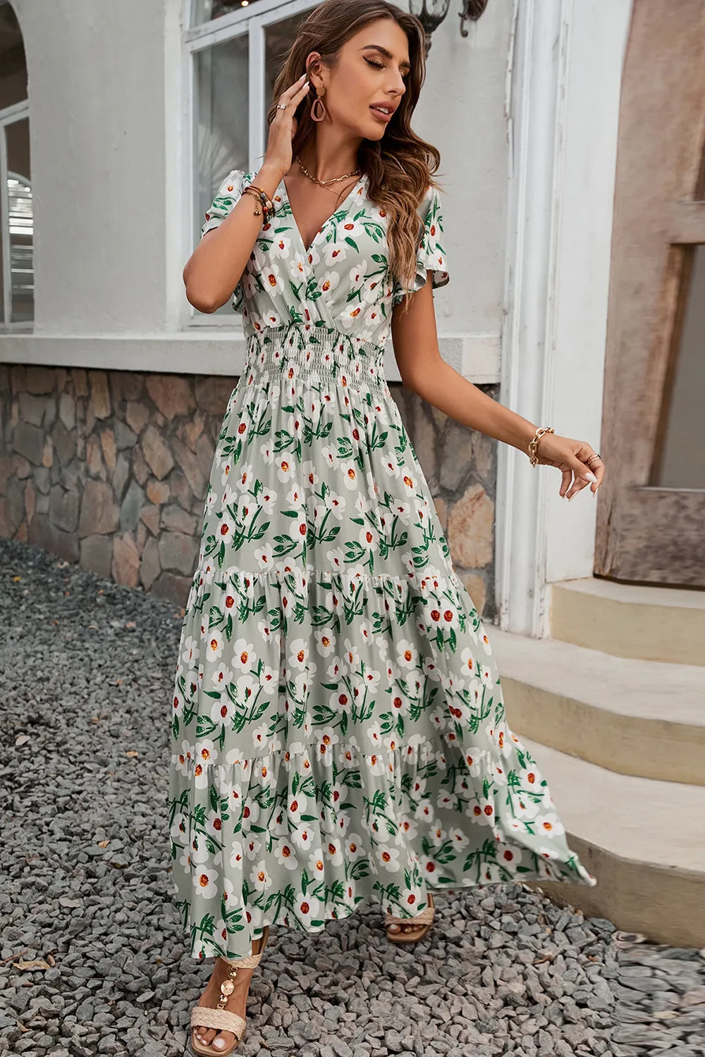 Green Floral A Line Summer Dress sold by Zapaka product image thumbnail 5