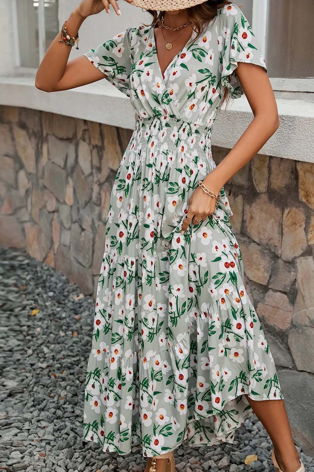 Green Floral A Line Summer Dress sold by Zapaka product image thumbnail 3