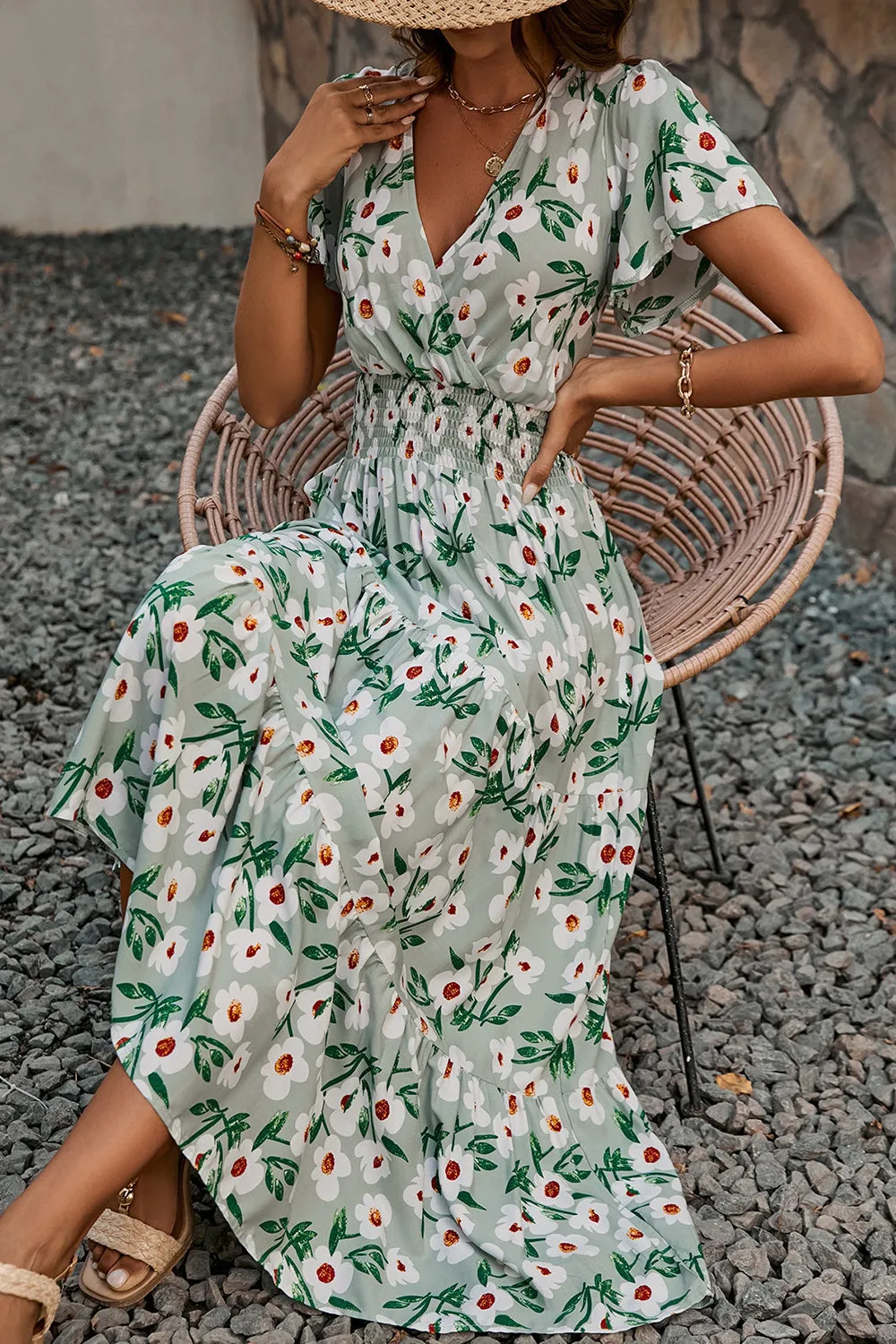 Green Floral A Line Summer Dress sold by Zapaka product image thumbnail 4