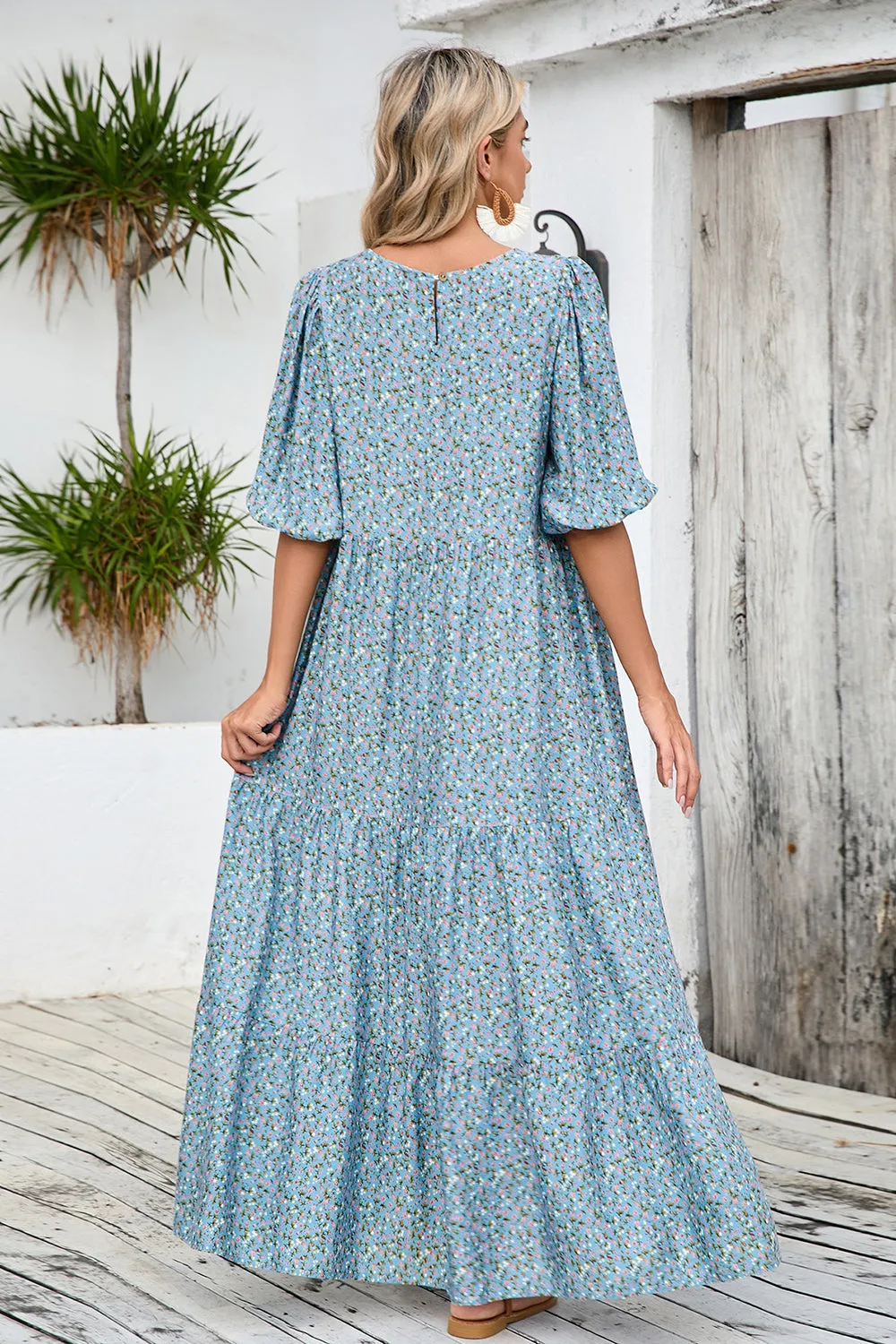 Grey Blue A Line Long Floral Summer Dress sold by Zapaka product image thumbnail 2