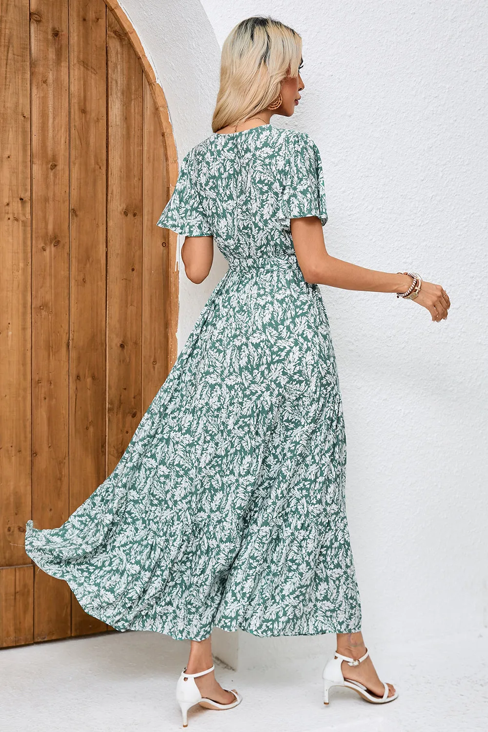 Green Printed A Line Summer Dress With Sash sold by Zapaka product image thumbnail 2