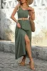Army Green A Line Summer Dress with Belt sold by Zapaka