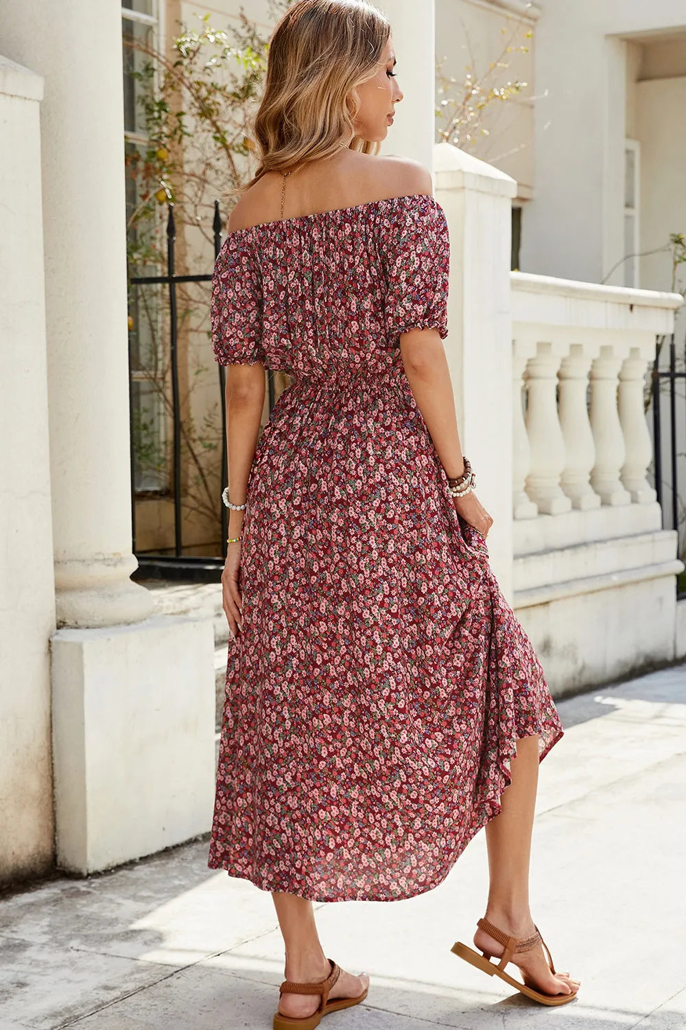 Off The Shoulder Burgundy Floral Long Summer Dress sold by Zapaka product image thumbnail 2