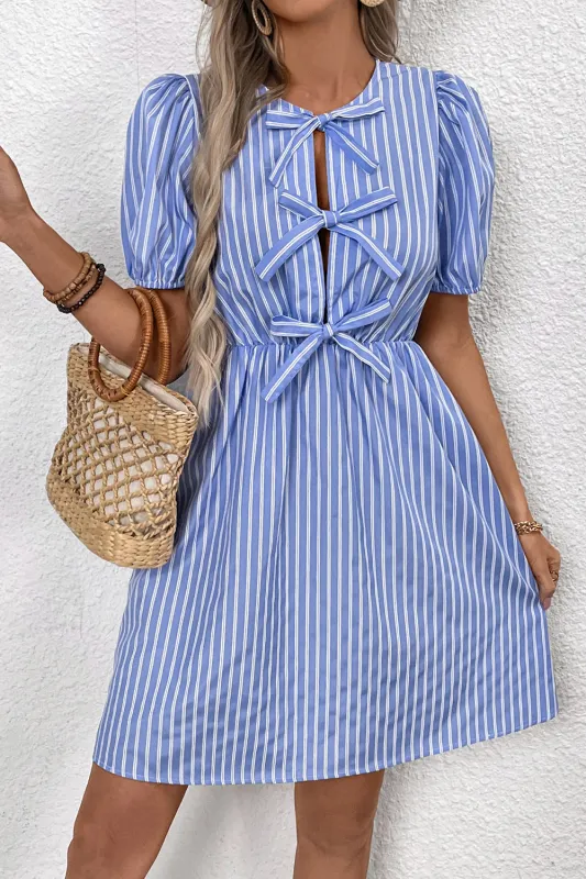 Blue Vertical Stripe A Line Short Summer Dress sold by Zapaka