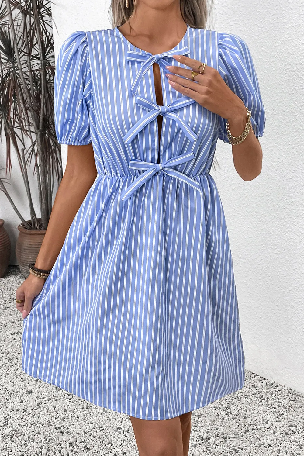 Blue Vertical Stripe A Line Short Summer Dress sold by Zapaka product image thumbnail 5