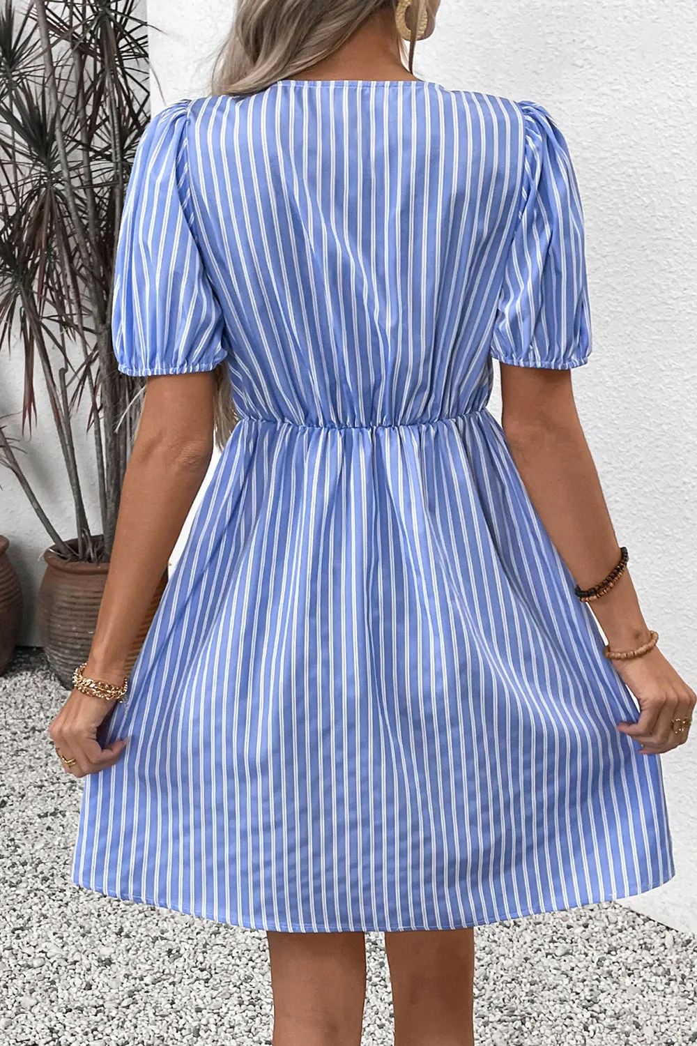 Blue Vertical Stripe A Line Short Summer Dress sold by Zapaka product image thumbnail 2