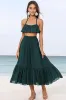 Halter A Line Two Piece Chiffon Dark Green Summer Dress sold by Zapaka