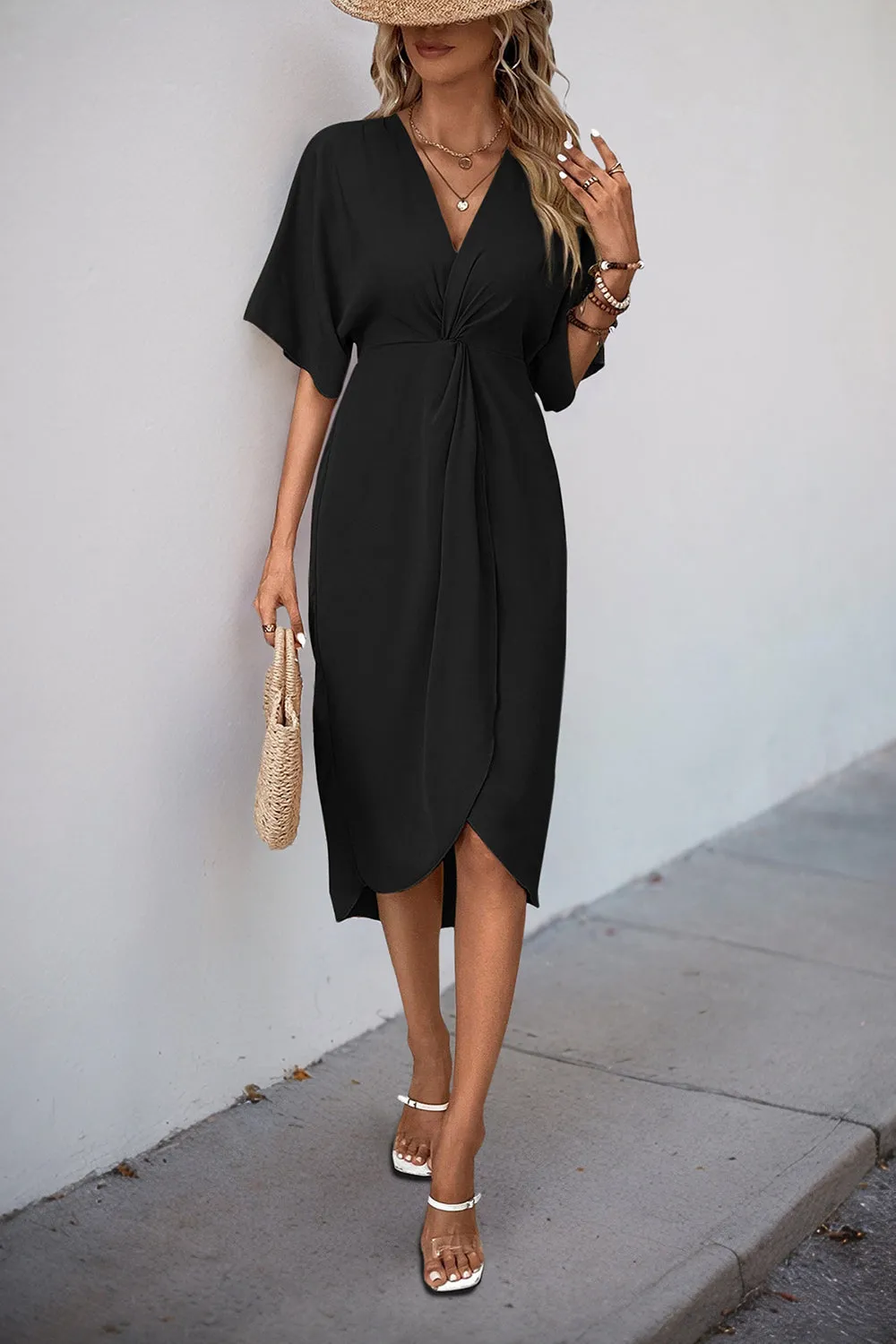 Black V-Neck Sheath Summer Dress with Half Sleeves sold by Zapaka product image thumbnail 4