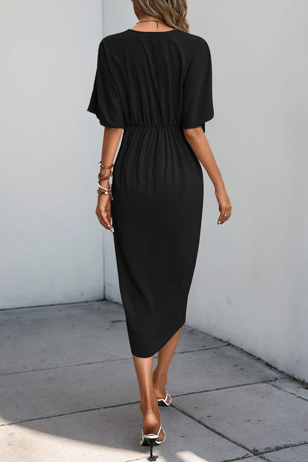 Black V-Neck Sheath Summer Dress with Half Sleeves sold by Zapaka product image thumbnail 2