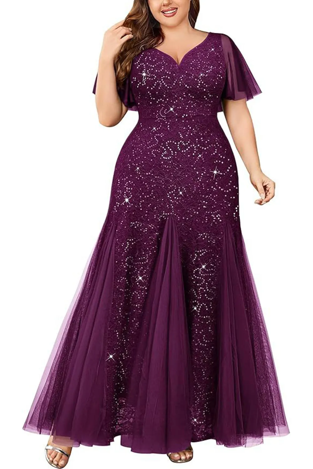 Sparkly Black Plus Size Long Mother of the Bride Dress with Appliques sold by Zapaka product image thumbnail 5