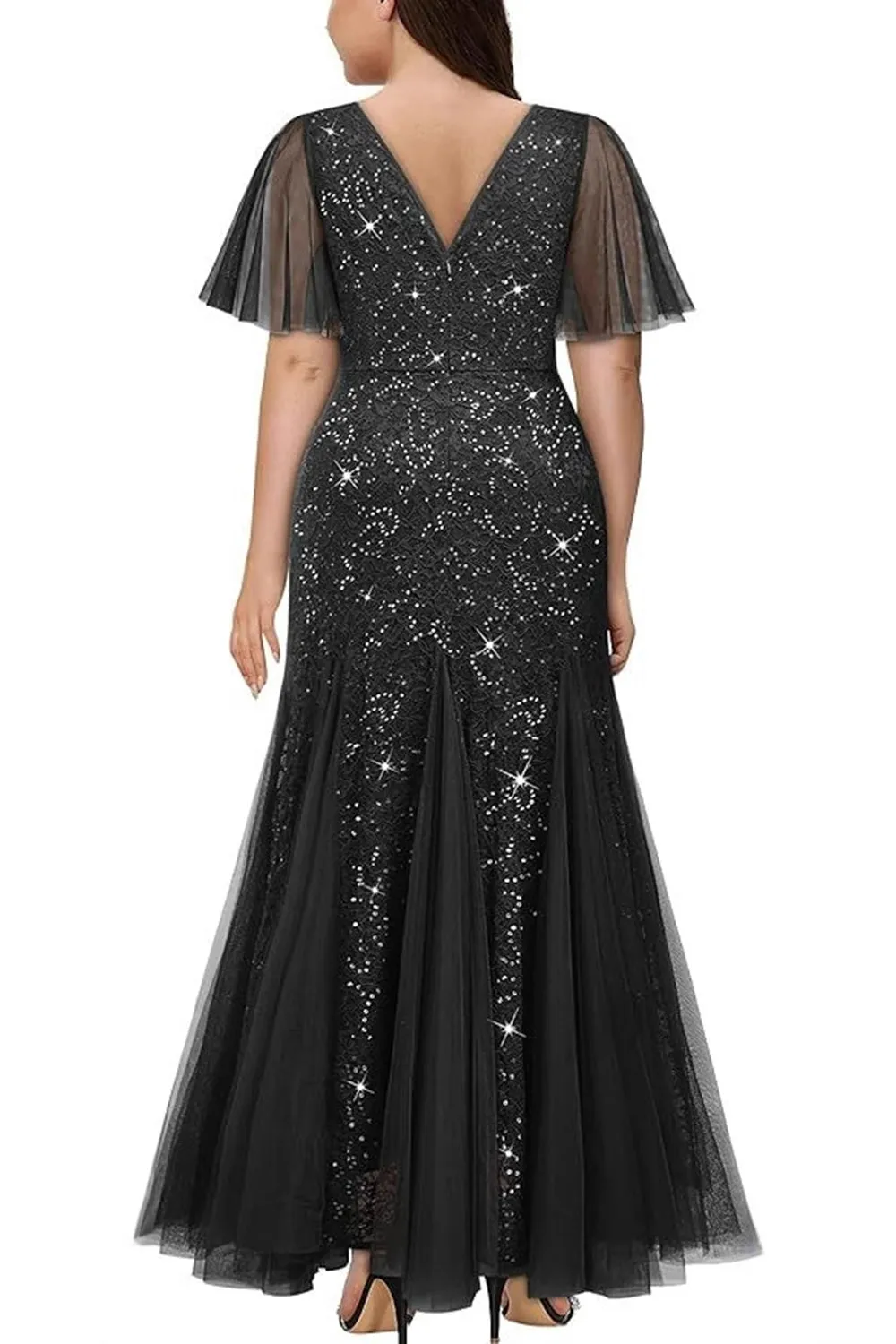 Sparkly Black Plus Size Long Mother of the Bride Dress with Appliques sold by Zapaka product image thumbnail 2