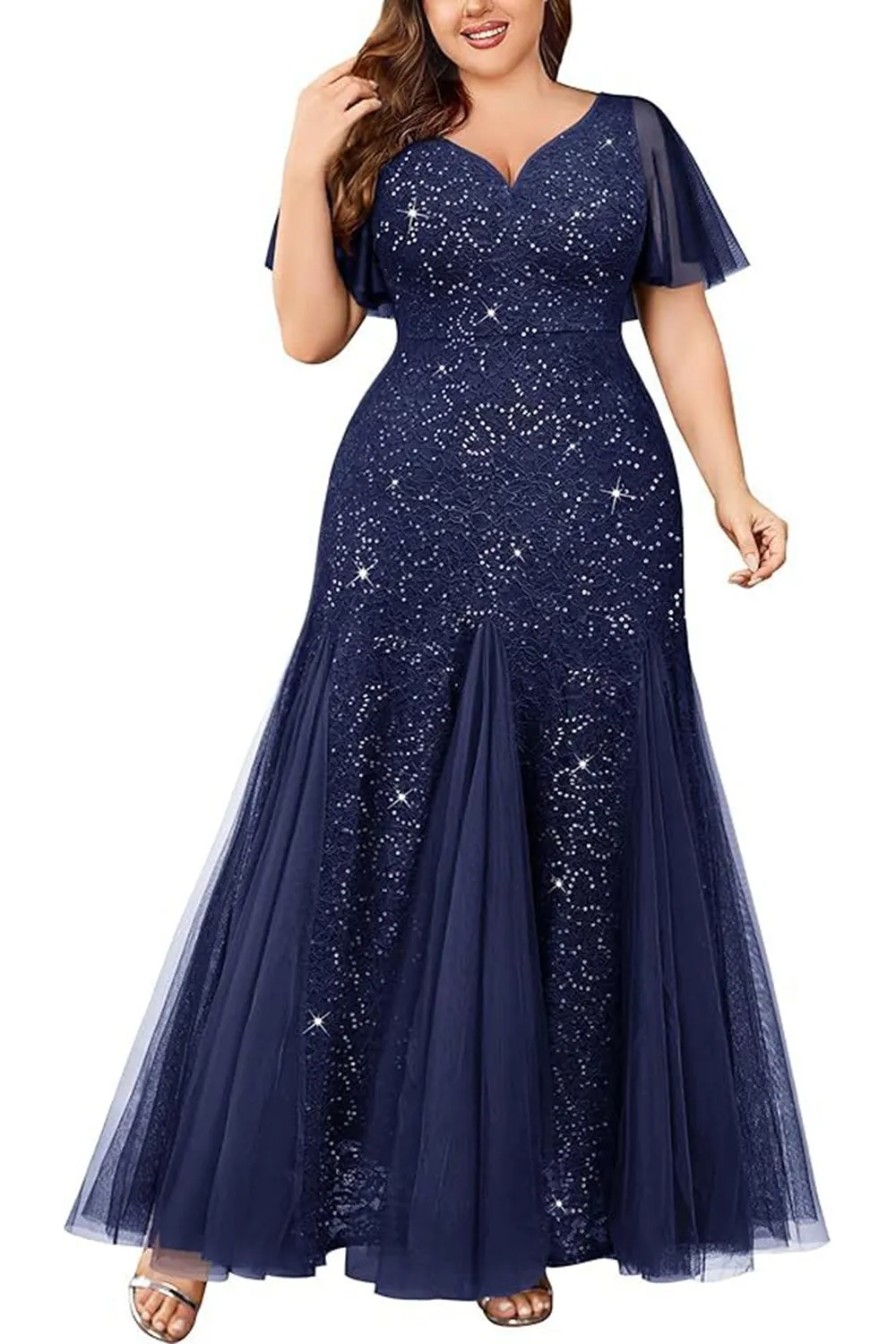 Sparkly Black Plus Size Long Mother of the Bride Dress with Appliques sold by Zapaka product image thumbnail 4