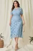 Sky Blue Lace Plus Size Tea-Length Mother of the Bride Dress sold by Zapaka
