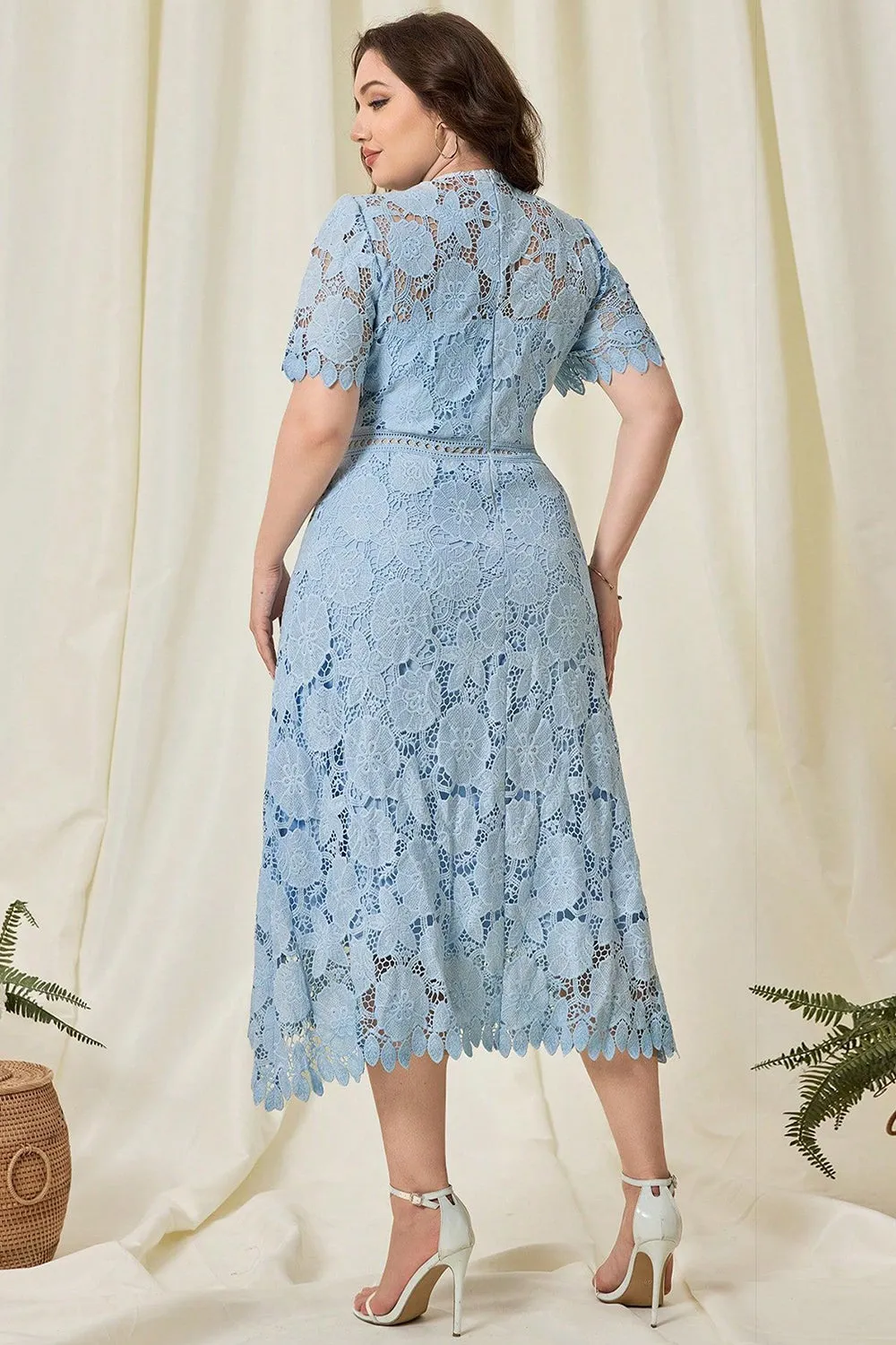 Sky Blue Lace Plus Size Tea-Length Mother of the Bride Dress sold by Zapaka product image thumbnail 2