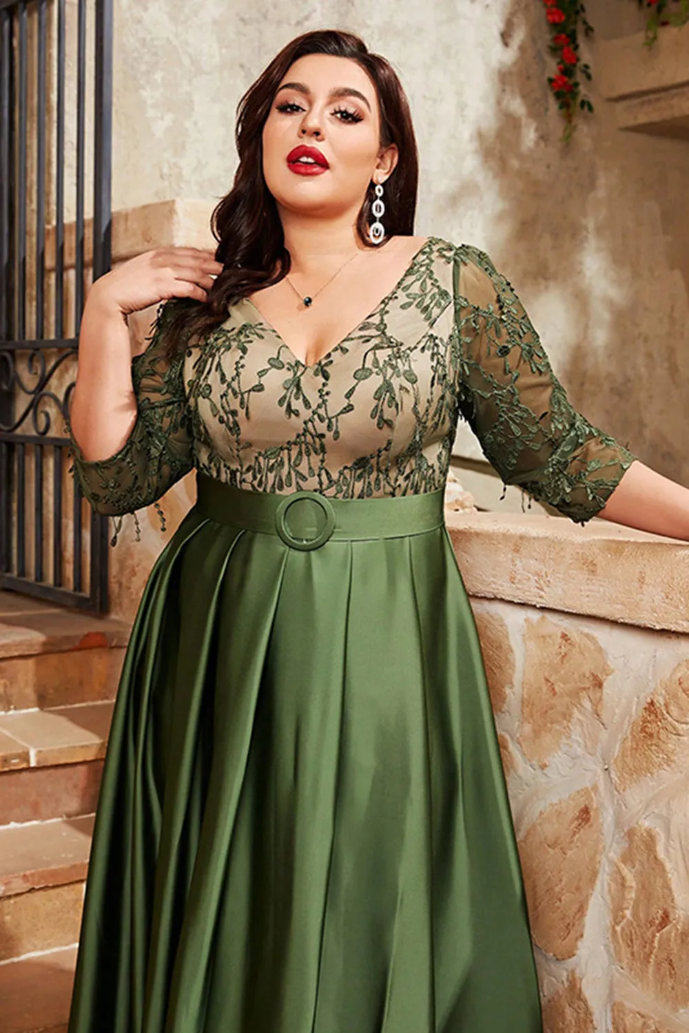 Olive Plus Size Satin Long Mother of the Bride Dress with Appliques sold by Zapaka product image thumbnail 5