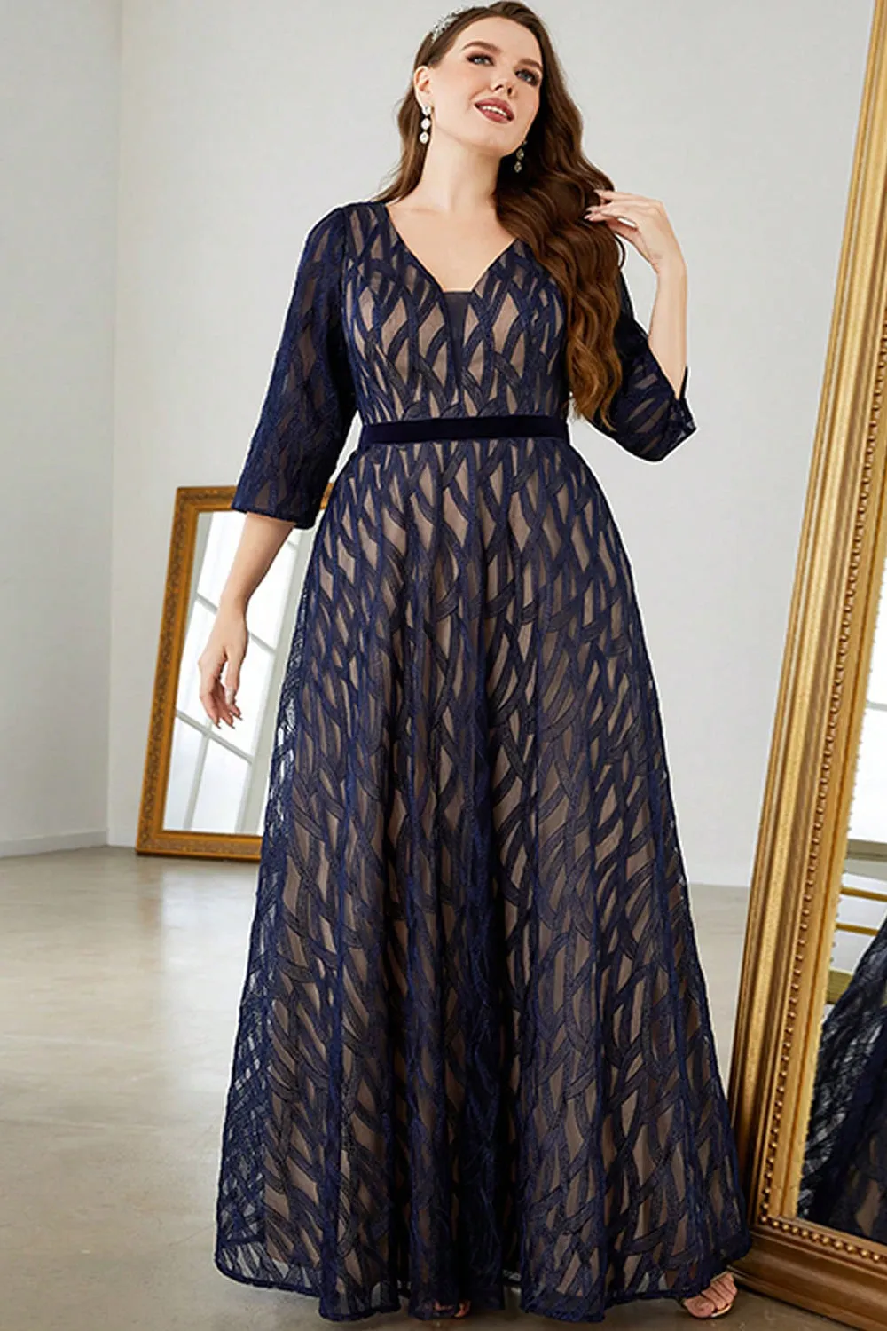 Navy A Line Long Sleeves Mother of the Bride Dress sold by Zapaka product image thumbnail 5