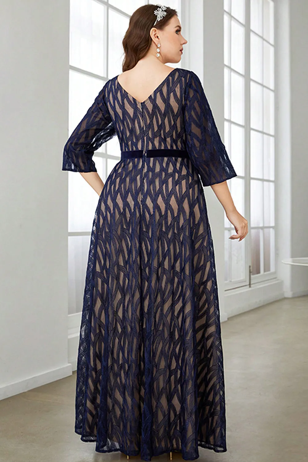 Navy A Line Long Sleeves Mother of the Bride Dress sold by Zapaka product image thumbnail 2
