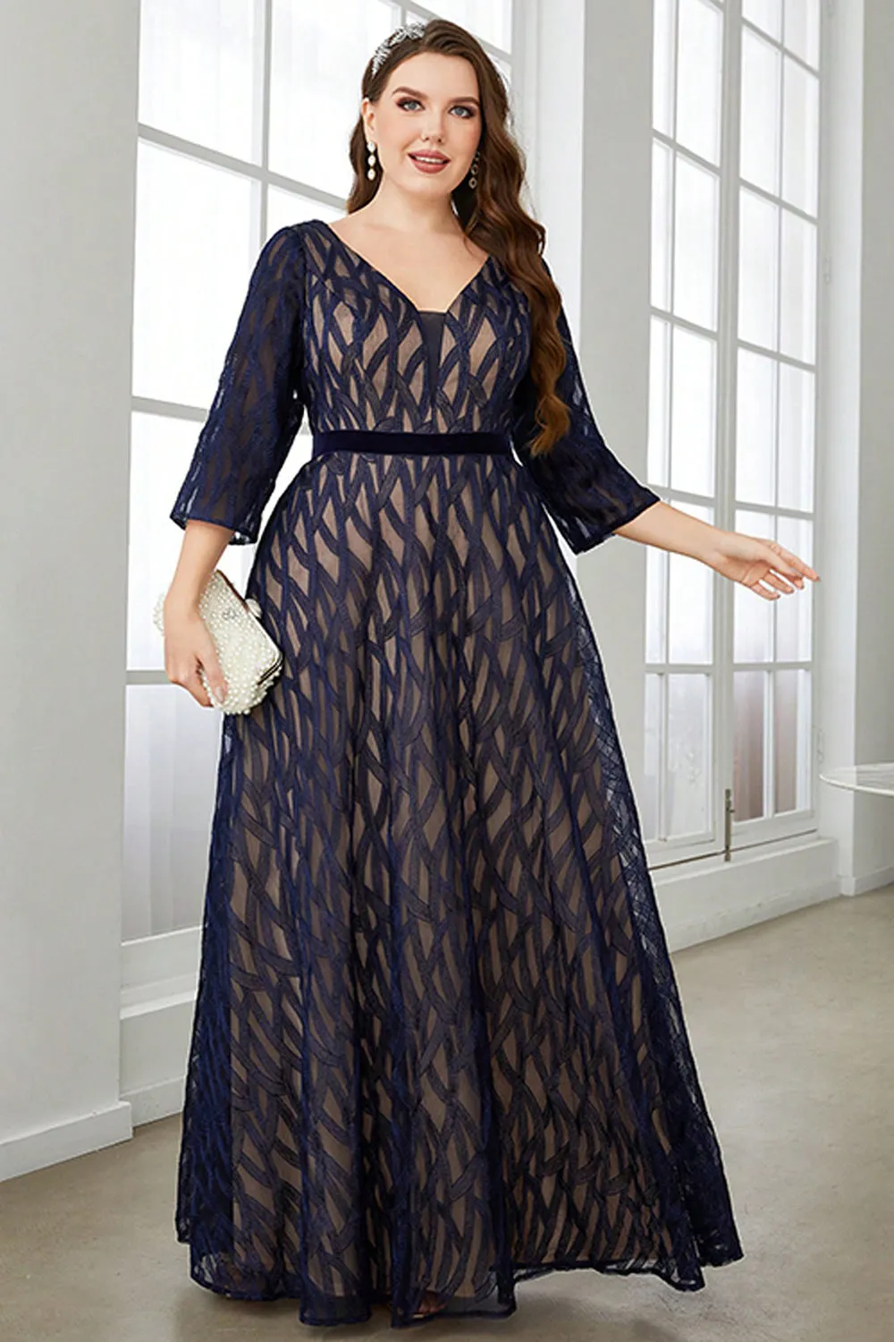 Navy A Line Long Sleeves Mother of the Bride Dress sold by Zapaka