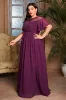 Grape Chiffon Boat Neck Long Mother of the Bride Dress sold by Zapaka
