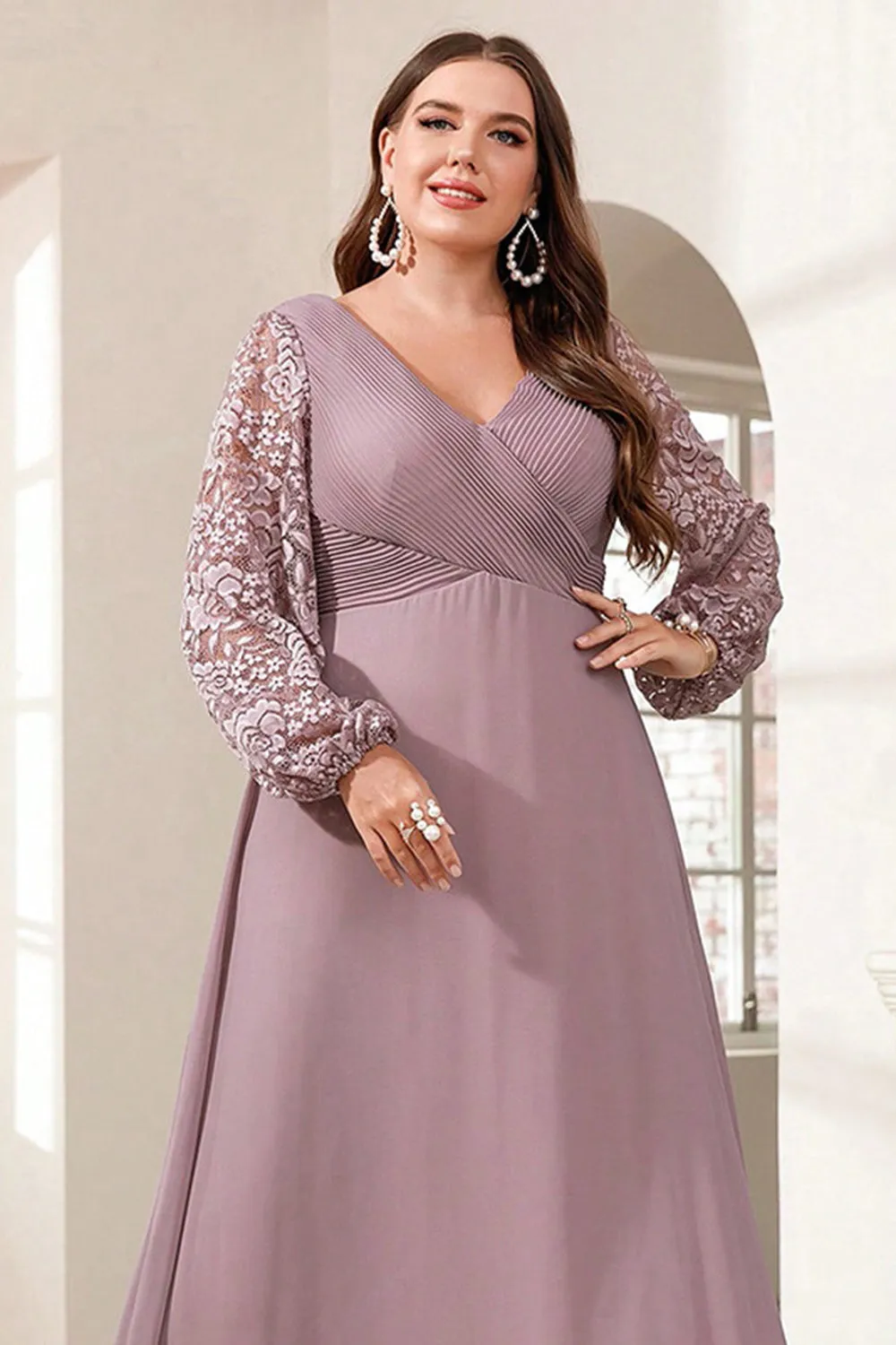 Purple Chiffon Long Sleeve Mother of the Bride Dress with Appliques sold by Zapaka product image thumbnail 5