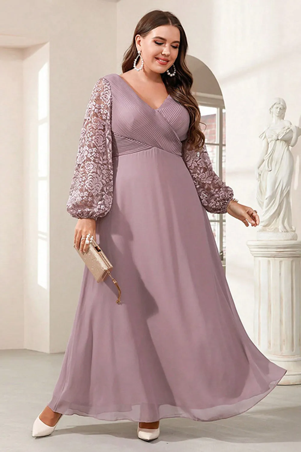Purple Chiffon Long Sleeve Mother of the Bride Dress with Appliques sold by Zapaka product image thumbnail 3