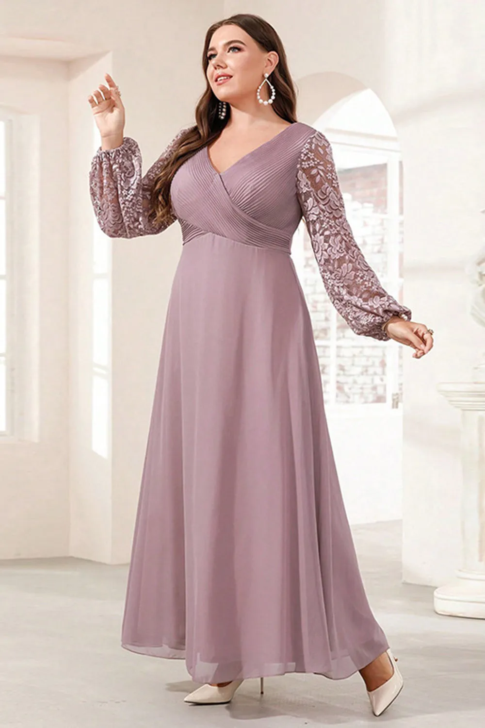 Purple Chiffon Long Sleeve Mother of the Bride Dress with Appliques sold by Zapaka product image thumbnail 4