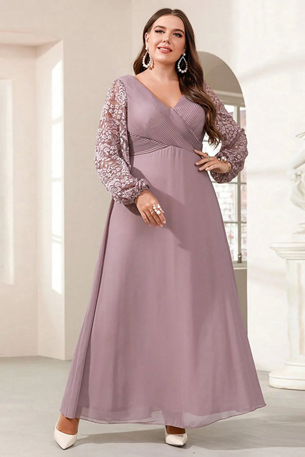 Purple Chiffon Long Sleeve Mother of the Bride Dress with Appliques sold by Zapaka