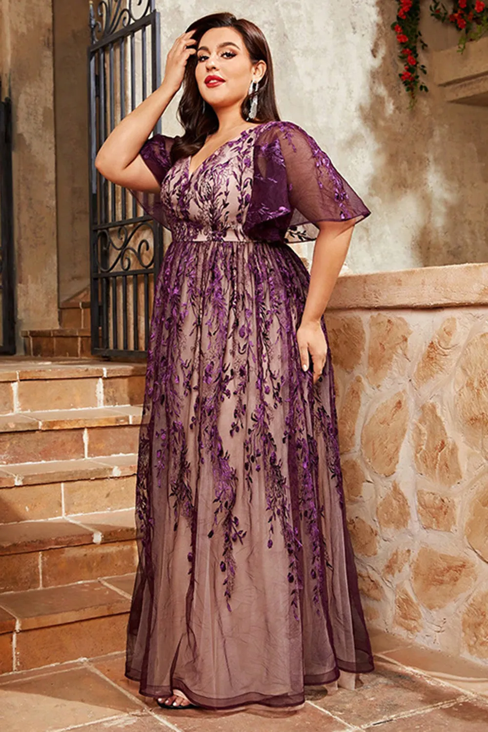Purple A Line Long Mother of the Bride Dress with Appliques sold by Zapaka product image thumbnail 4