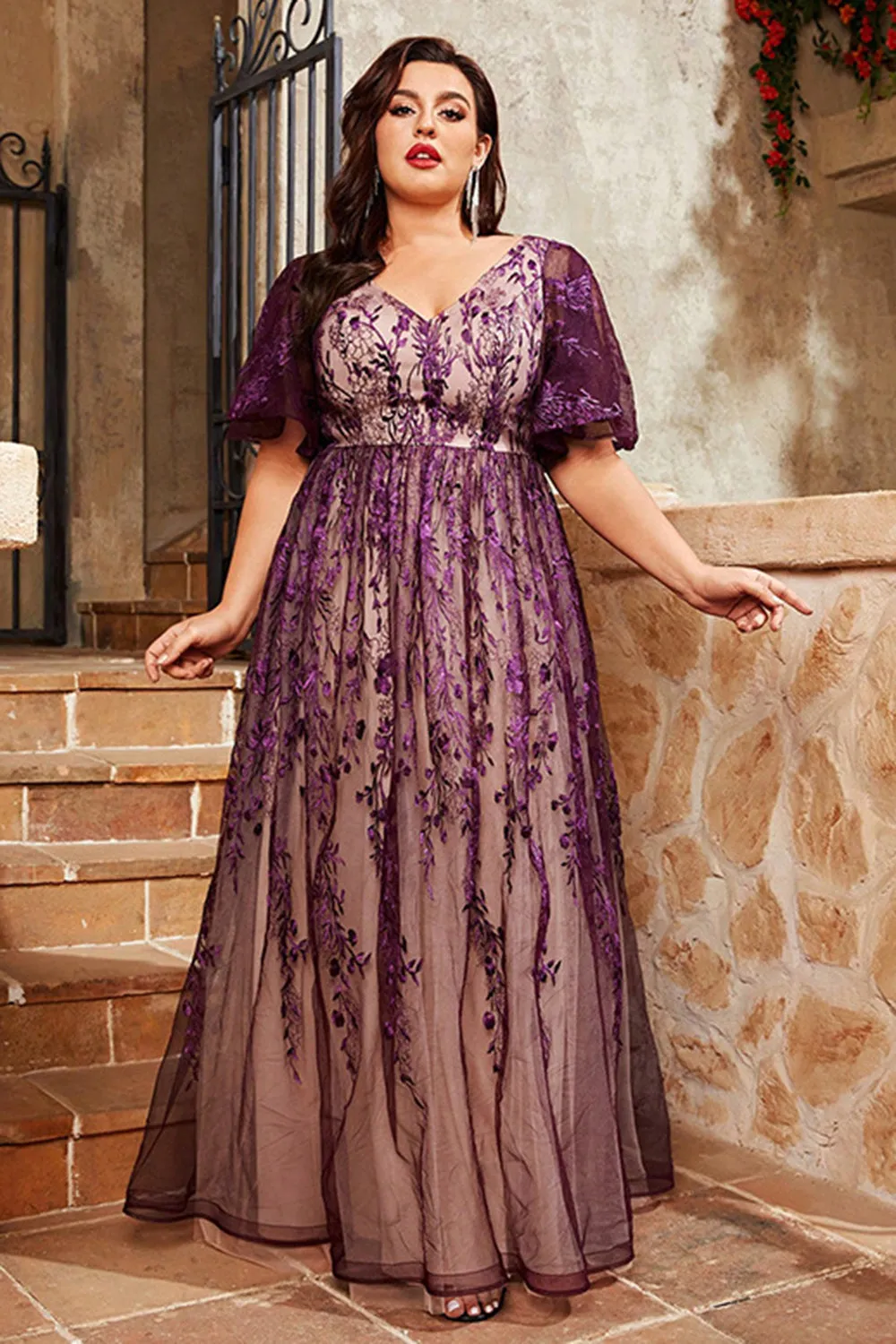 Purple A Line Long Mother of the Bride Dress with Appliques sold by Zapaka