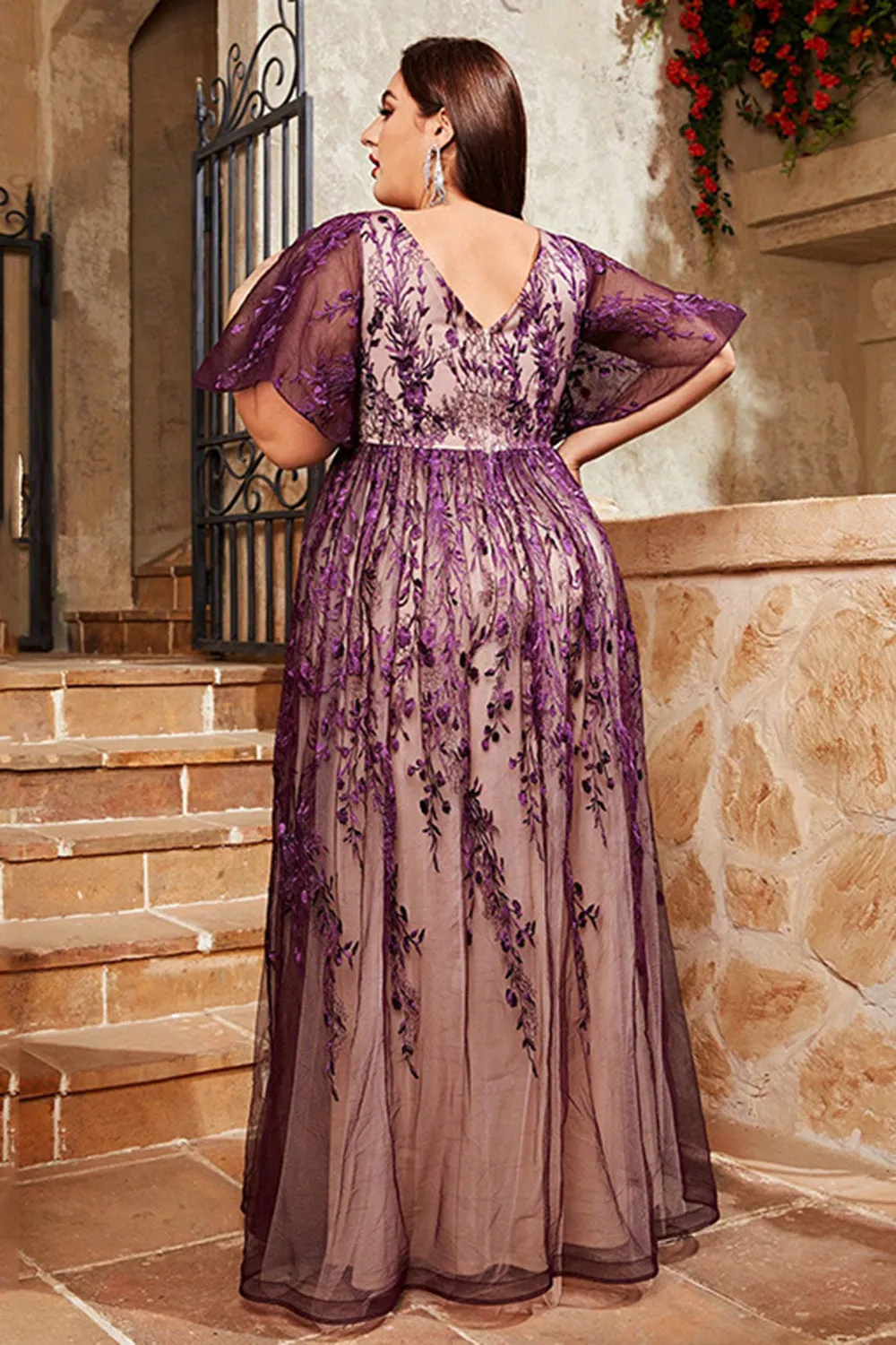 Purple A Line Long Mother of the Bride Dress with Appliques sold by Zapaka product image thumbnail 2