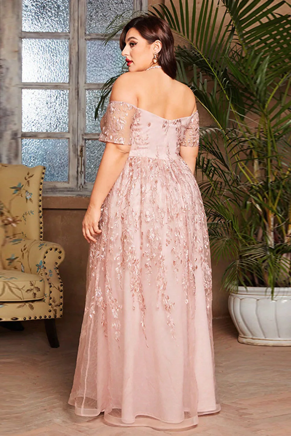 Blush Plus Size Long Mother of the Bride Dress with Appliques sold by Zapaka product image thumbnail 2