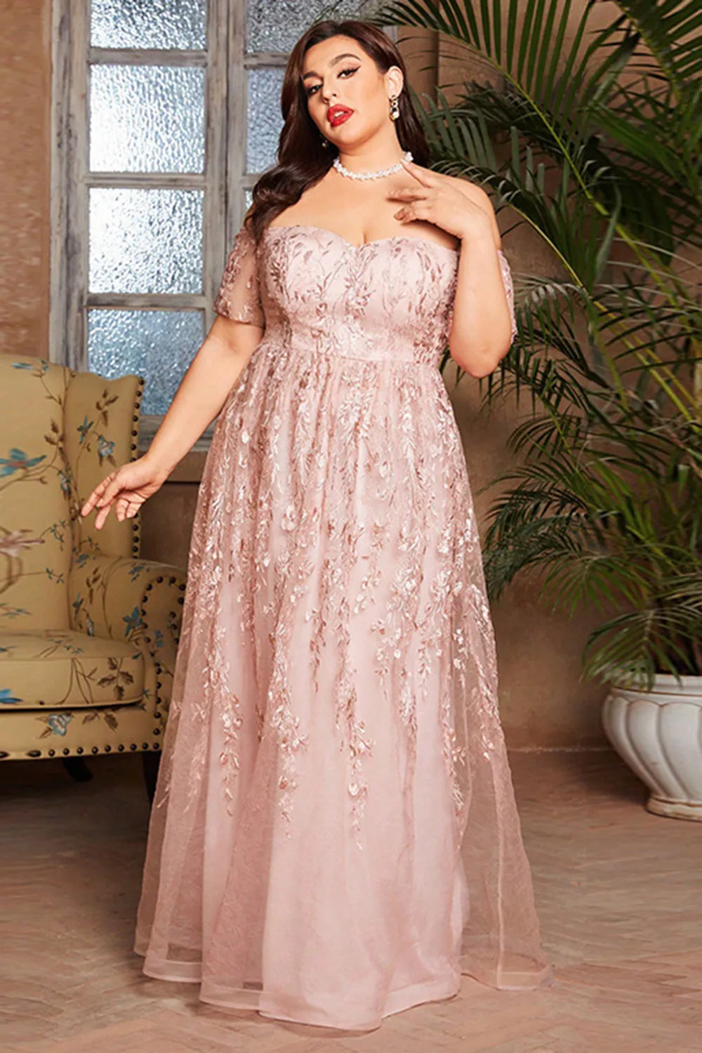 Blush Plus Size Long Mother of the Bride Dress with Appliques sold by Zapaka product image thumbnail 3