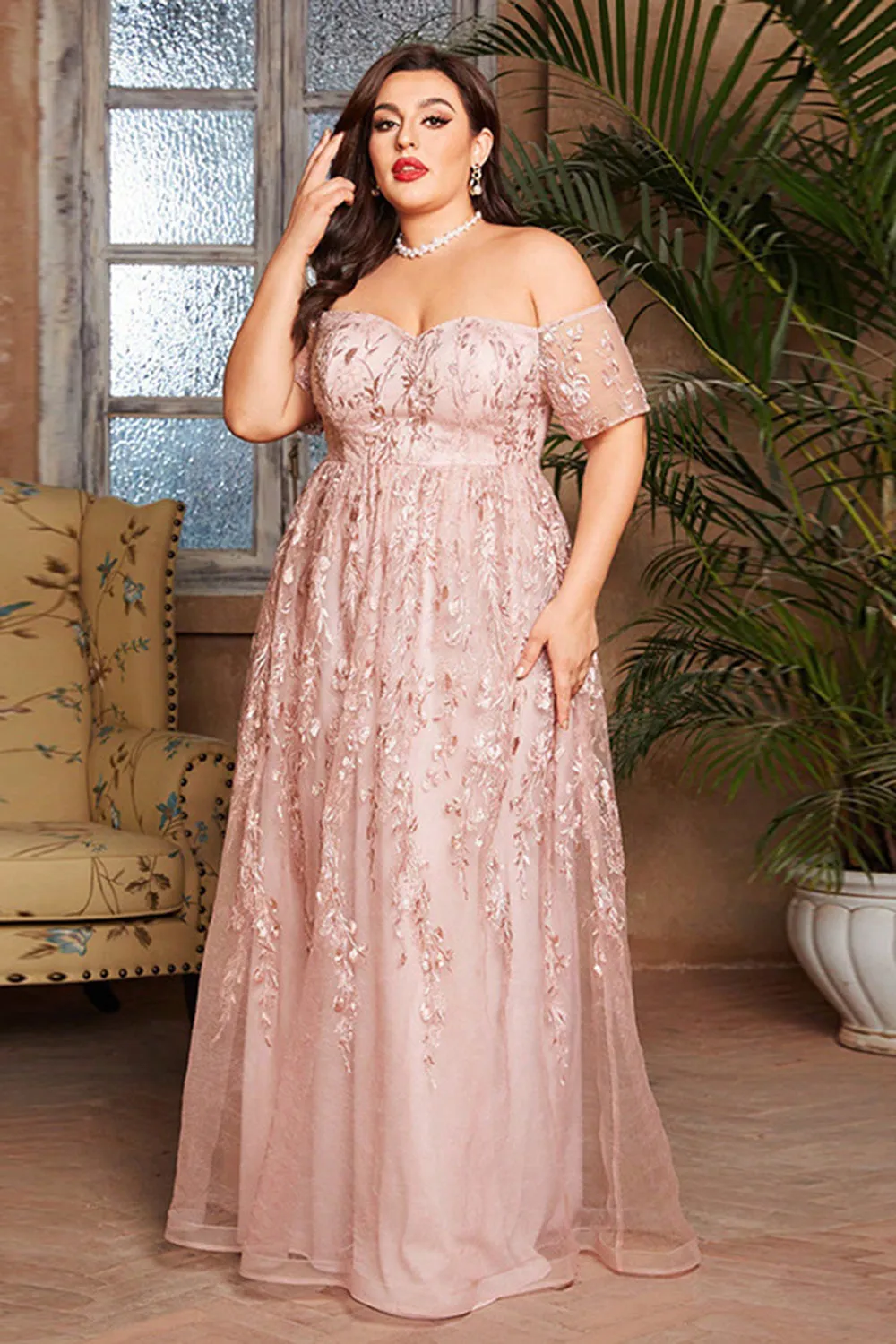 Blush Plus Size Long Mother of the Bride Dress with Appliques sold by Zapaka product image thumbnail 4