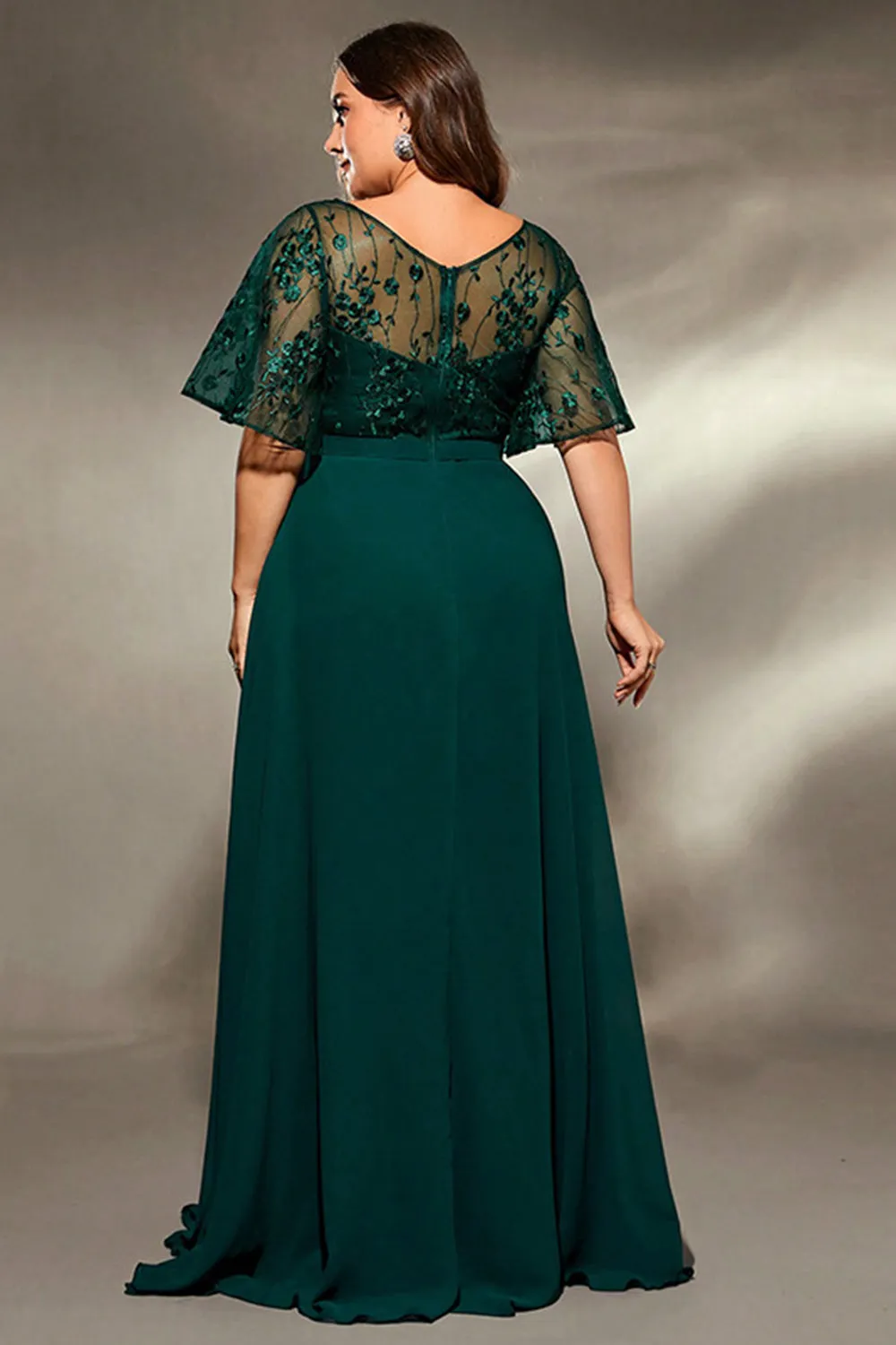 Pine Chiffon V Neck Long Mother of the Bride Dress with Appliques sold by Zapaka product image thumbnail 2