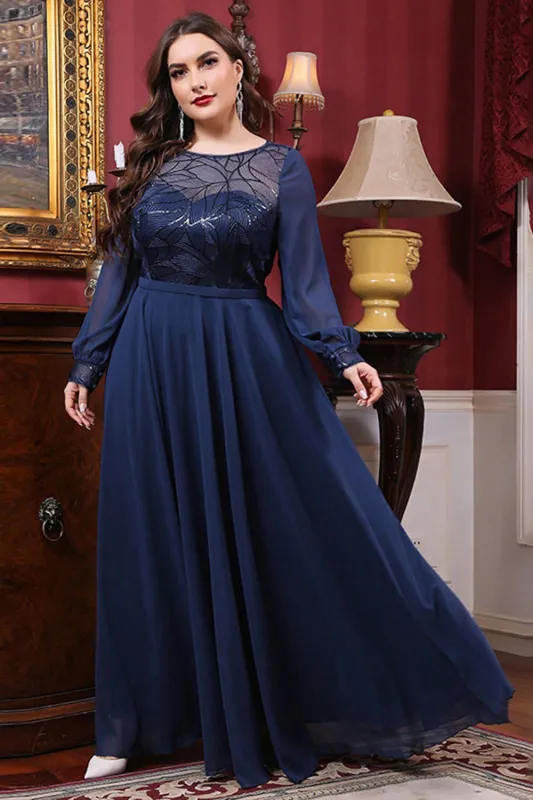 Navy Chiffon A line Long Sleeve Mother of the Bride Dress sold by Zapaka