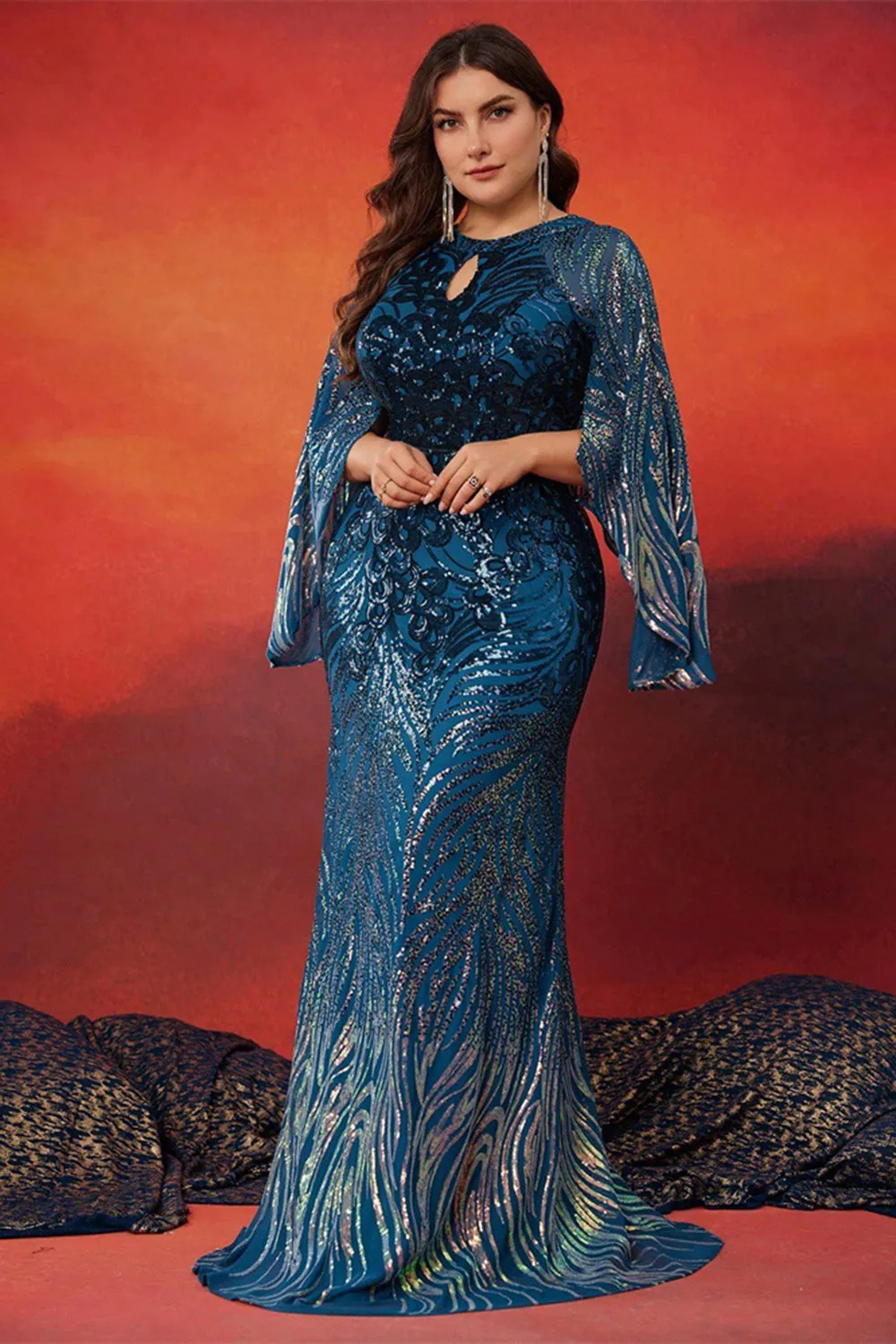 Sparkly Peacock Blue Mermaid Long Mother of the Bride Dress sold by Zapaka product image thumbnail 4